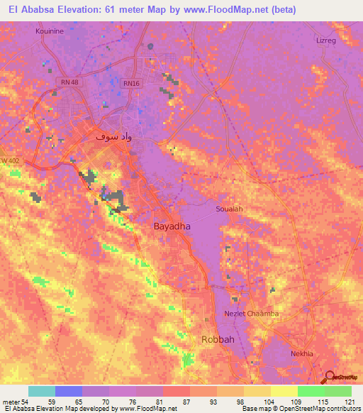 El Ababsa,Algeria Elevation Map