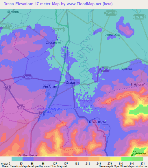 Drean,Algeria Elevation Map