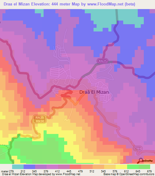 Draa el Mizan,Algeria Elevation Map