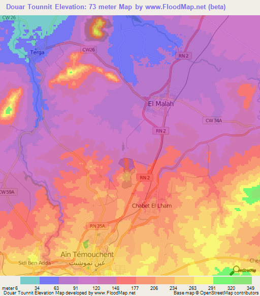 Douar Tounnit,Algeria Elevation Map