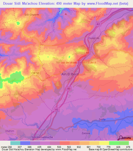 Douar Sidi Ma'achou,Algeria Elevation Map