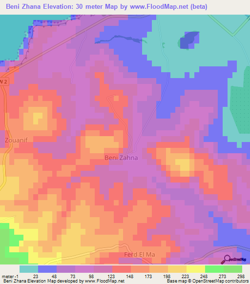 Beni Zhana,Algeria Elevation Map