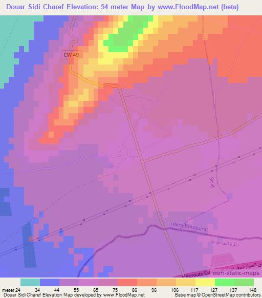 Douar Sidi Charef,Algeria Elevation Map