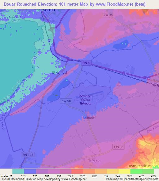 Douar Rouached,Algeria Elevation Map