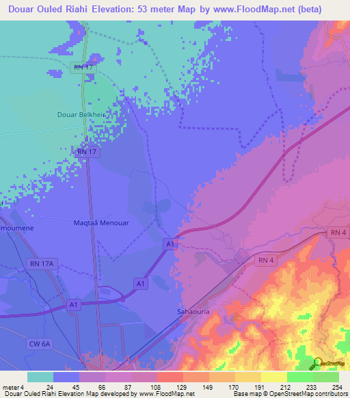 Douar Ouled Riahi,Algeria Elevation Map