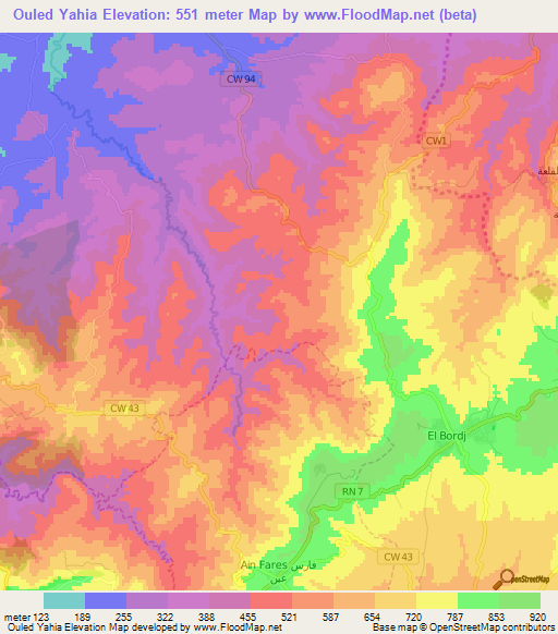 Ouled Yahia,Algeria Elevation Map