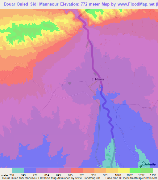 Douar Ouled Sidi Mannsour,Algeria Elevation Map