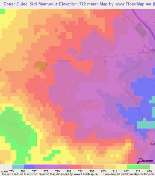 Douar Ouled Sidi Mannsour,Algeria Elevation Map