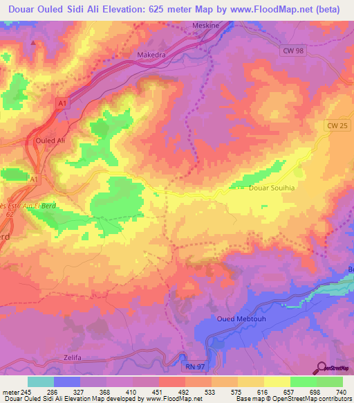 Douar Ouled Sidi Ali,Algeria Elevation Map