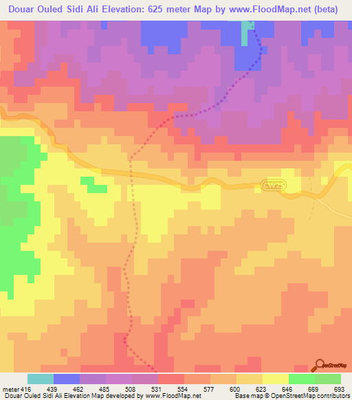 Douar Ouled Sidi Ali,Algeria Elevation Map