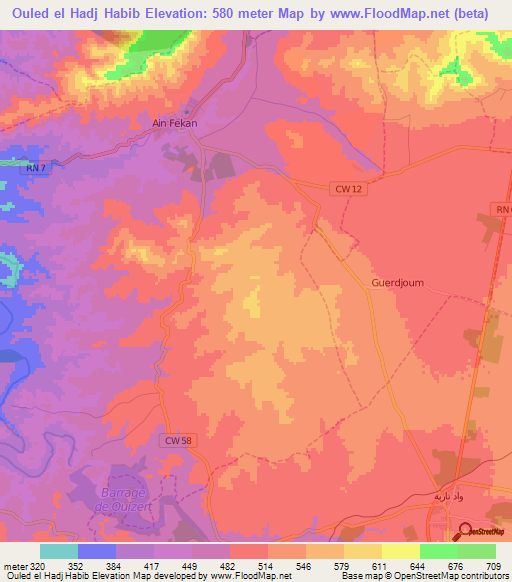 Ouled el Hadj Habib,Algeria Elevation Map