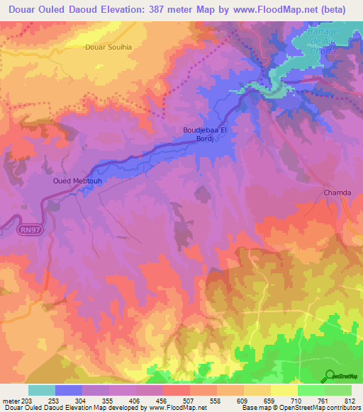 Douar Ouled Daoud,Algeria Elevation Map