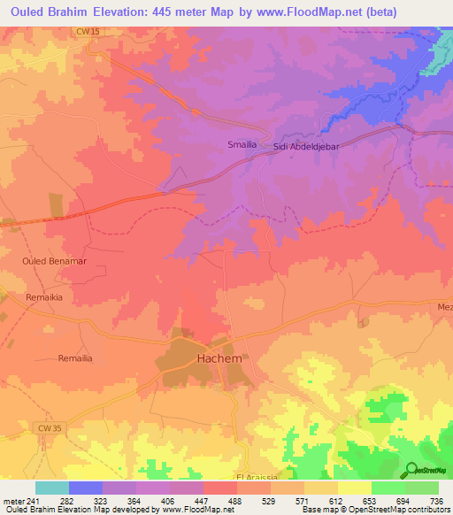 Ouled Brahim,Algeria Elevation Map