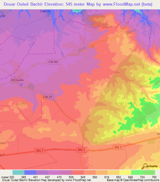 Douar Ouled Bachir,Algeria Elevation Map