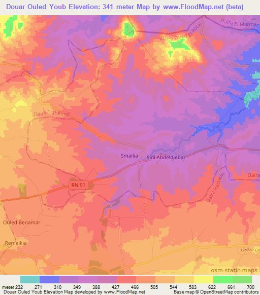 Douar Ouled Youb,Algeria Elevation Map