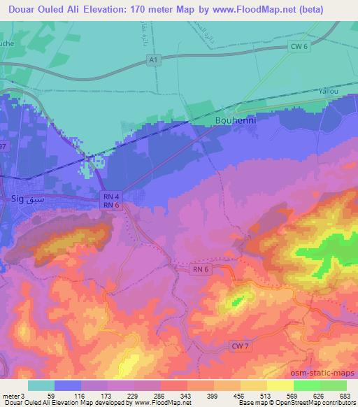 Douar Ouled Ali,Algeria Elevation Map