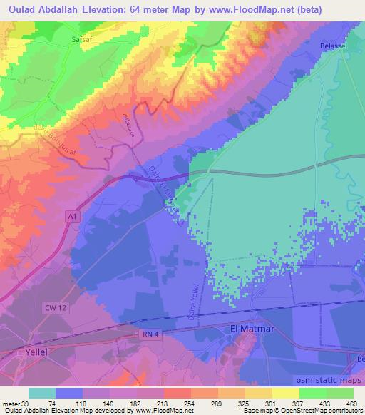 Oulad Abdallah,Algeria Elevation Map