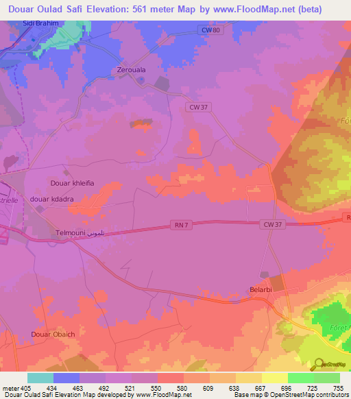 Douar Oulad Safi,Algeria Elevation Map