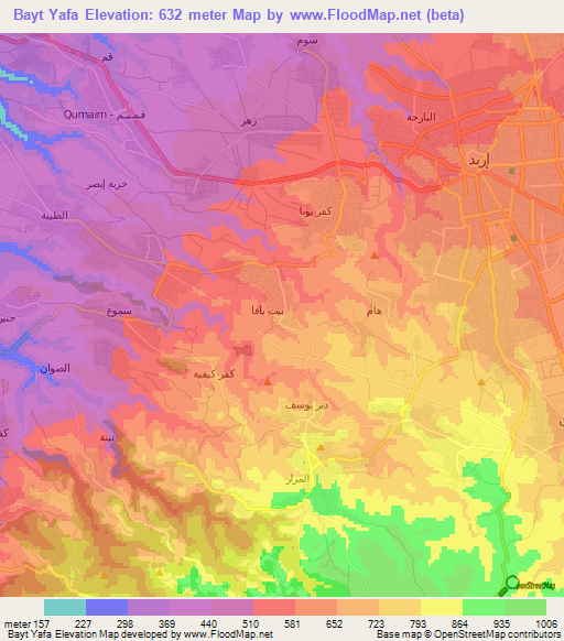 Bayt Yafa,Jordan Elevation Map