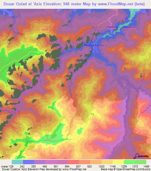 Douar Oulad el 'Aziz,Algeria Elevation Map