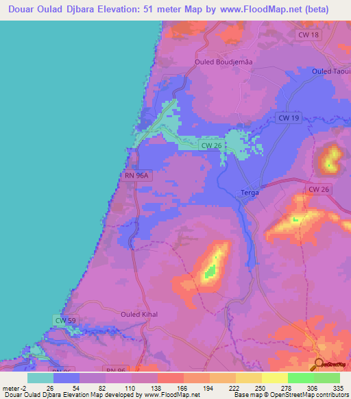 Douar Oulad Djbara,Algeria Elevation Map
