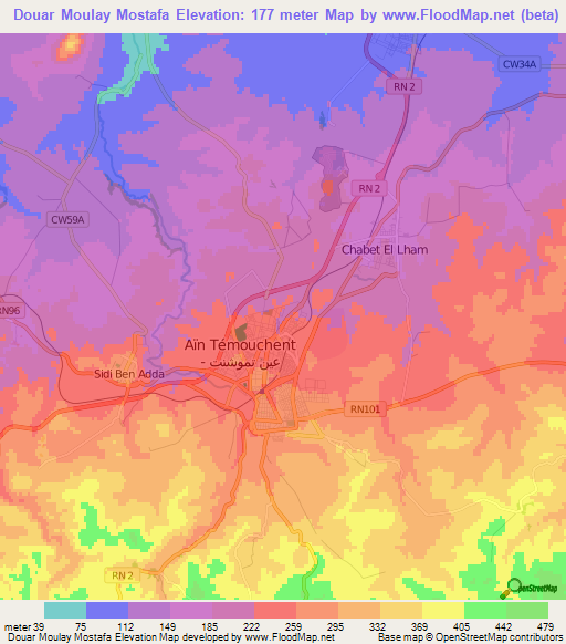 Douar Moulay Mostafa,Algeria Elevation Map