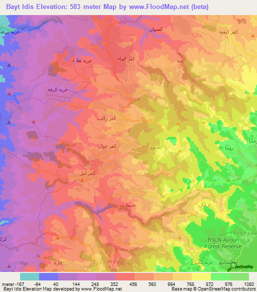 Bayt Idis,Jordan Elevation Map