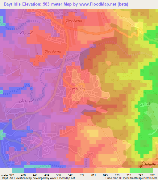 Bayt Idis,Jordan Elevation Map