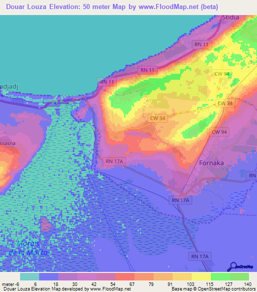 Douar Louza,Algeria Elevation Map