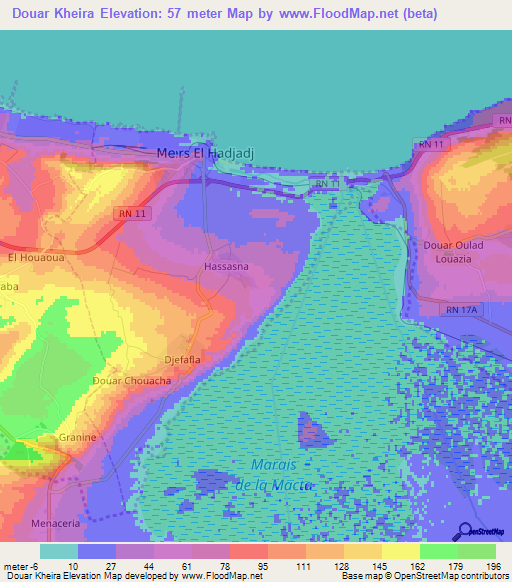 Douar Kheira,Algeria Elevation Map