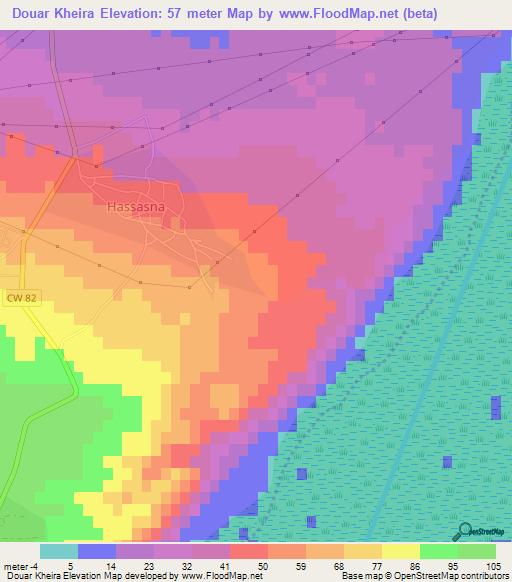 Douar Kheira,Algeria Elevation Map