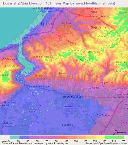 Douar el Z'Atria,Algeria Elevation Map