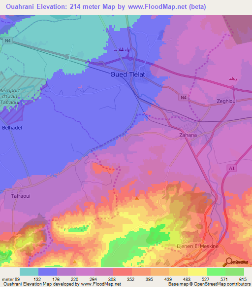 Ouahrani,Algeria Elevation Map