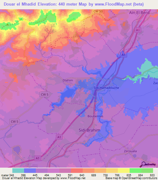 Douar el Mhadid,Algeria Elevation Map