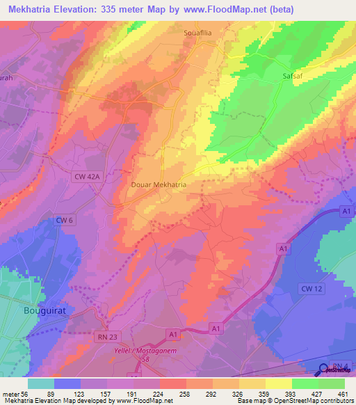 Mekhatria,Algeria Elevation Map