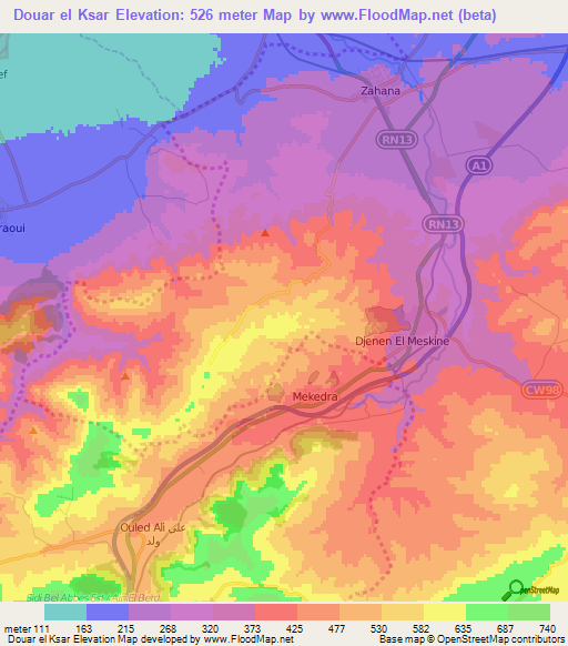 Douar el Ksar,Algeria Elevation Map