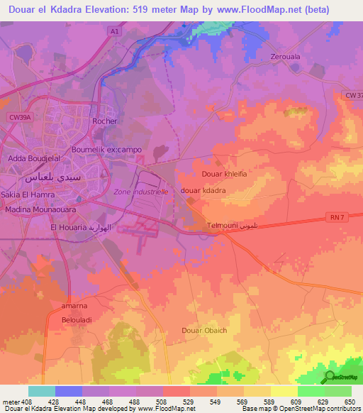 Douar el Kdadra,Algeria Elevation Map