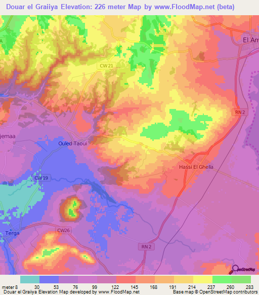 Douar el Graiiya,Algeria Elevation Map