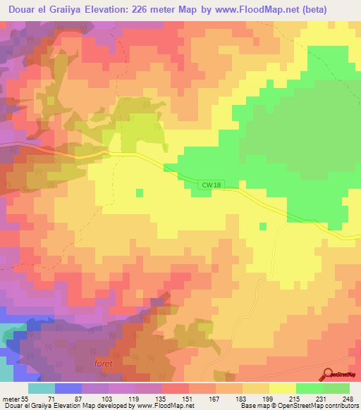 Douar el Graiiya,Algeria Elevation Map