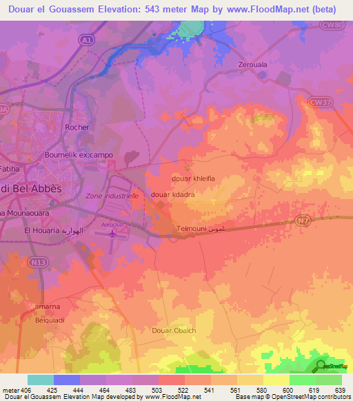Douar el Gouassem,Algeria Elevation Map