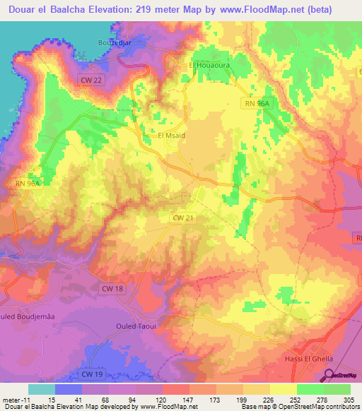 Douar el Baalcha,Algeria Elevation Map
