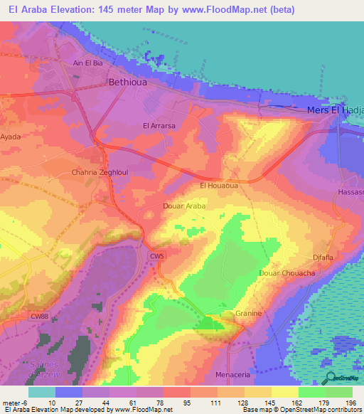 El Araba,Algeria Elevation Map