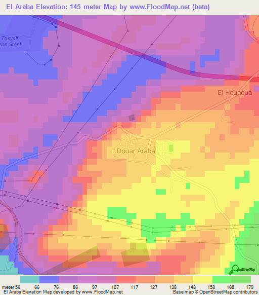 El Araba,Algeria Elevation Map