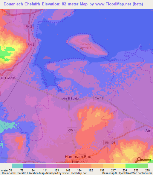 Douar ech Chefafrh,Algeria Elevation Map