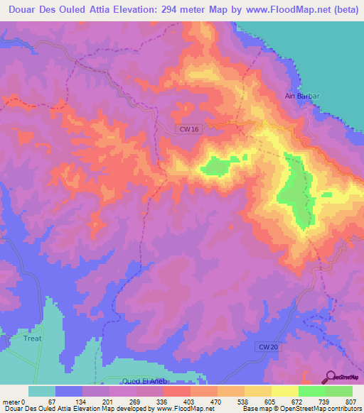 Douar Des Ouled Attia,Algeria Elevation Map