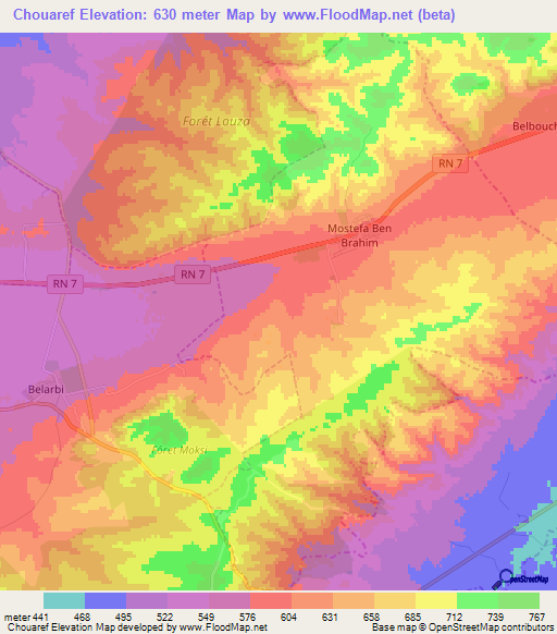 Chouaref,Algeria Elevation Map