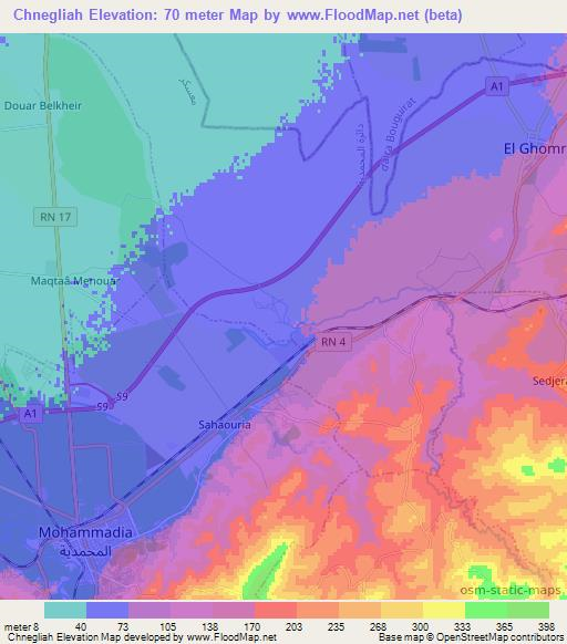 Chnegliah,Algeria Elevation Map