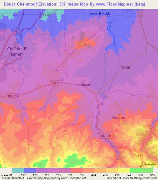 Douar Chenntouf,Algeria Elevation Map