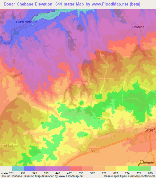 Douar Chabane,Algeria Elevation Map
