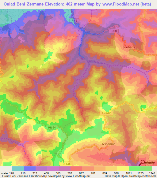 Oulad Beni Zermane,Algeria Elevation Map